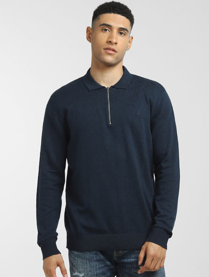 Navy Blue Polo Neck Pullover
