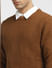 Brown Textured Slim Fit Pullover_397076+5