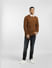 Brown Textured Slim Fit Pullover