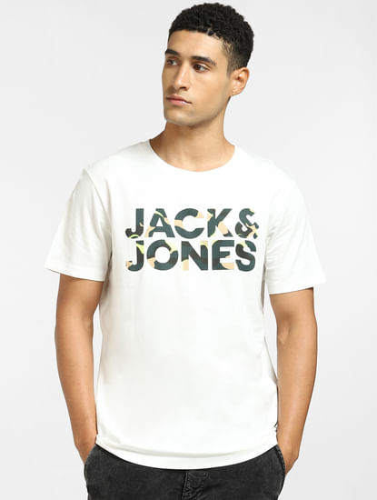 White Logo Print Crew Neck T-shirt