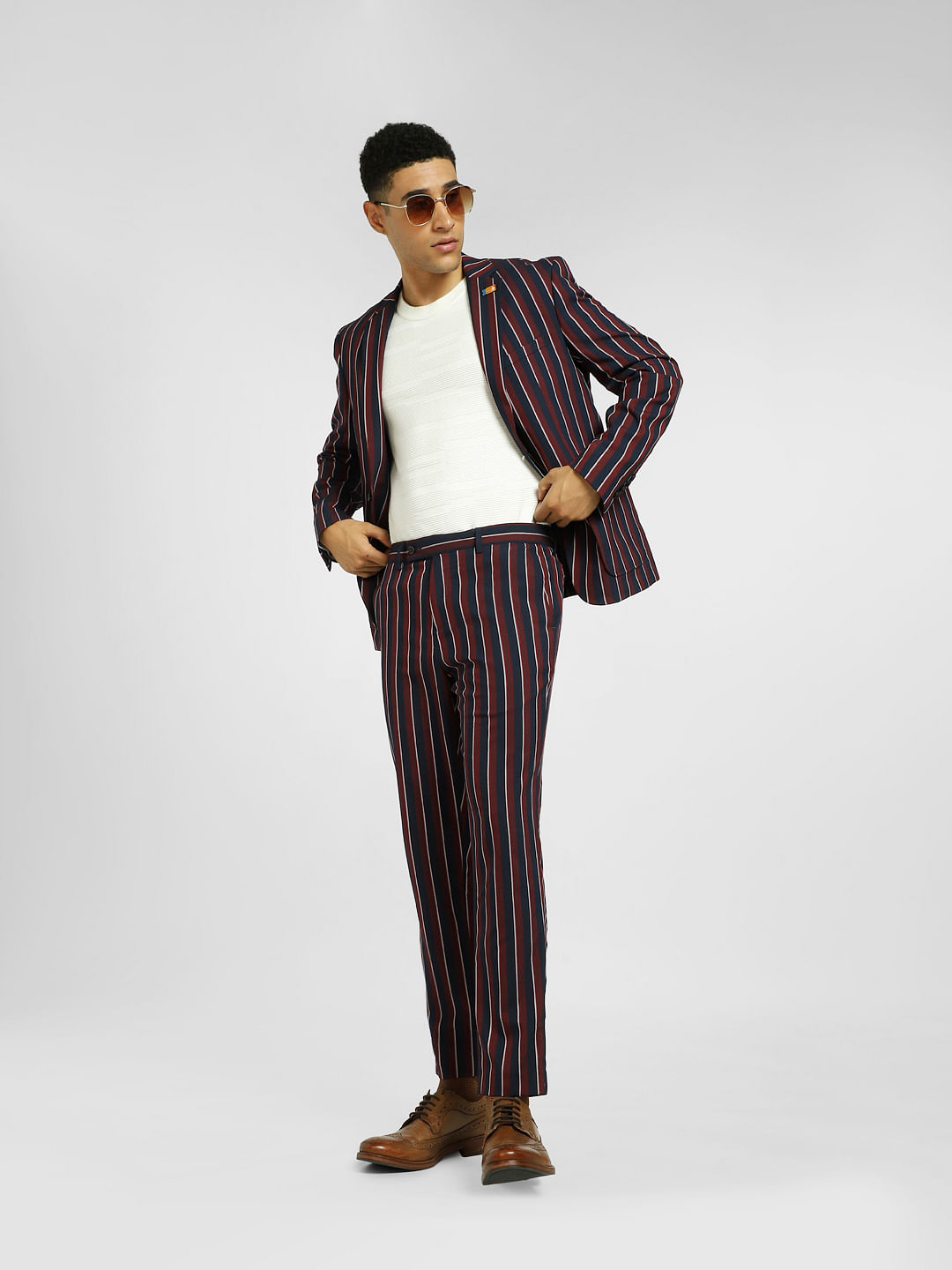 Jack  Jones Casual Trousers  Buy Jack  Jones Burgundy Mid Rise Striped  Trousers OnlineNykaa fashion