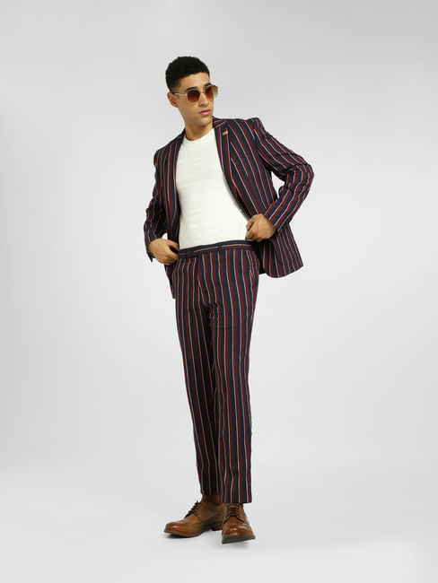 Maroon Mid Rise Striped Trousers