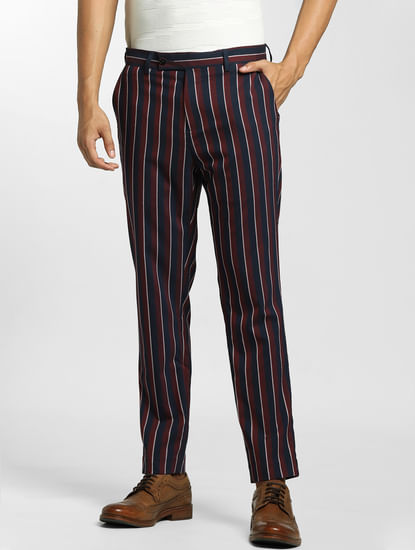 Maroon Mid Rise Striped Trousers