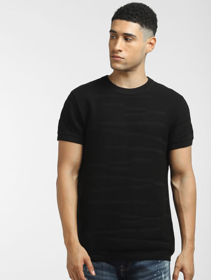 Black Textured Knitted T-shirt