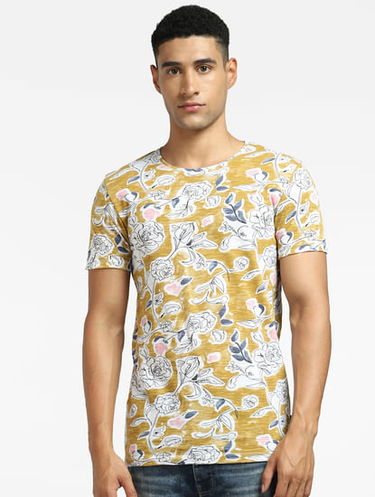 Yellow Floral Crew Neck T-shirt