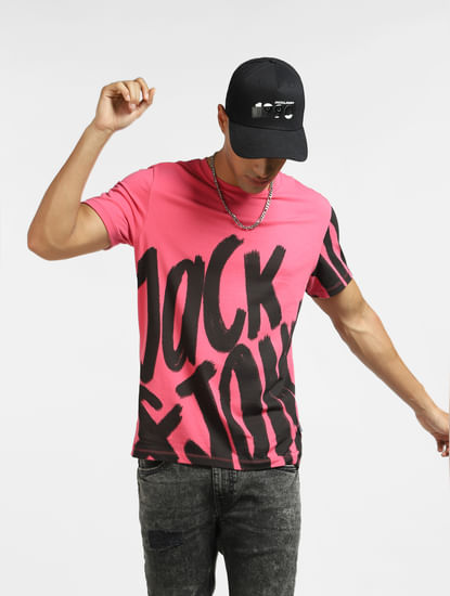 Pink Large Logo Print Crew Neck T-shirt