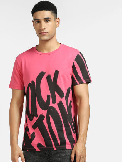 Pink Large Logo Print Crew Neck T-shirt