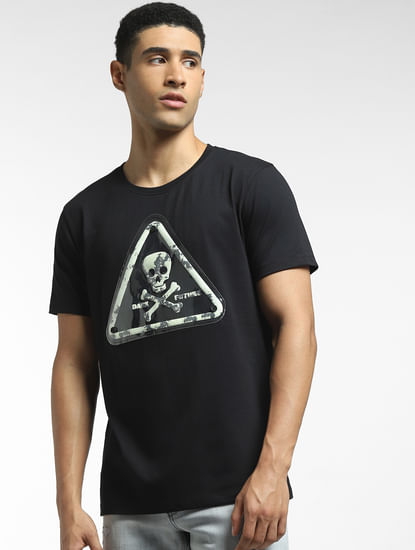 Black Danger Sign Crew Neck T-shirt