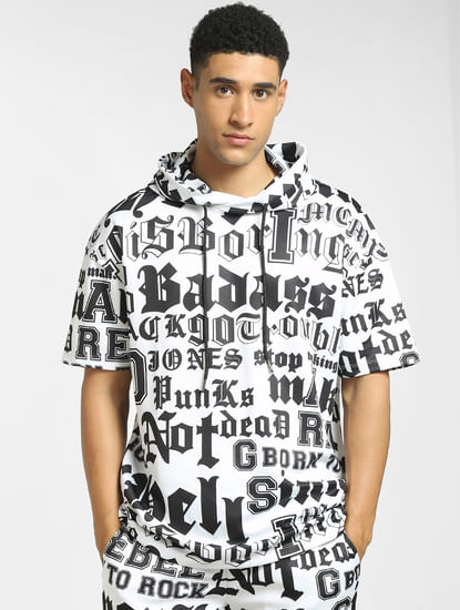 White Typographic Print Co-ord Sweatshirt
