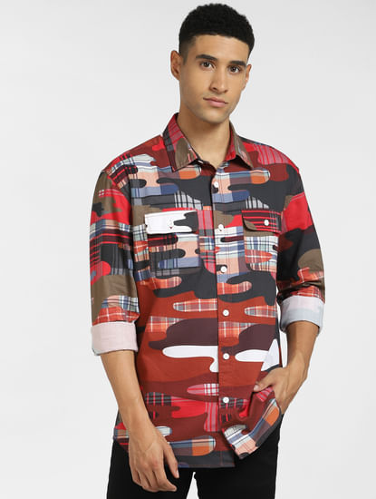 Red Abstract Print Full Sleeves Shirt