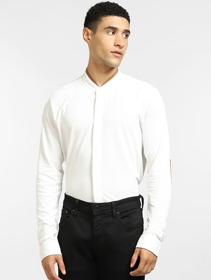 White Patch Detail Full Sleeves Shirt