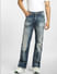 Blue High Rise Washed Bootcut Jeans_397164+2