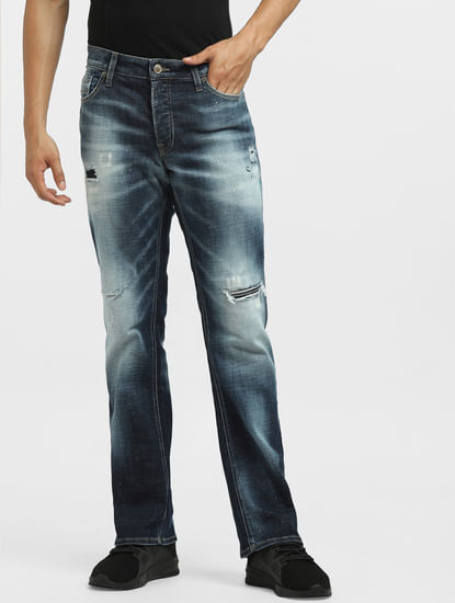 Blue Low Rise Ripped Clark Regular Jeans