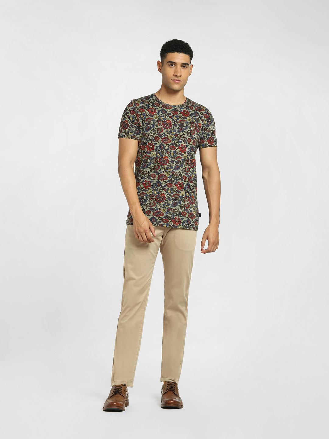 Cotton jersey T-shirt with Gucci embroidery in dark beige | GUCCI® US
