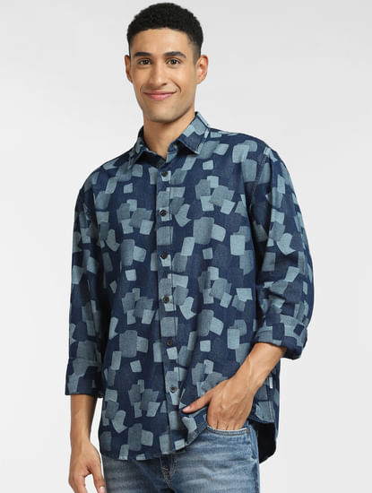 Blue Cube Print Full Sleeves Shirt