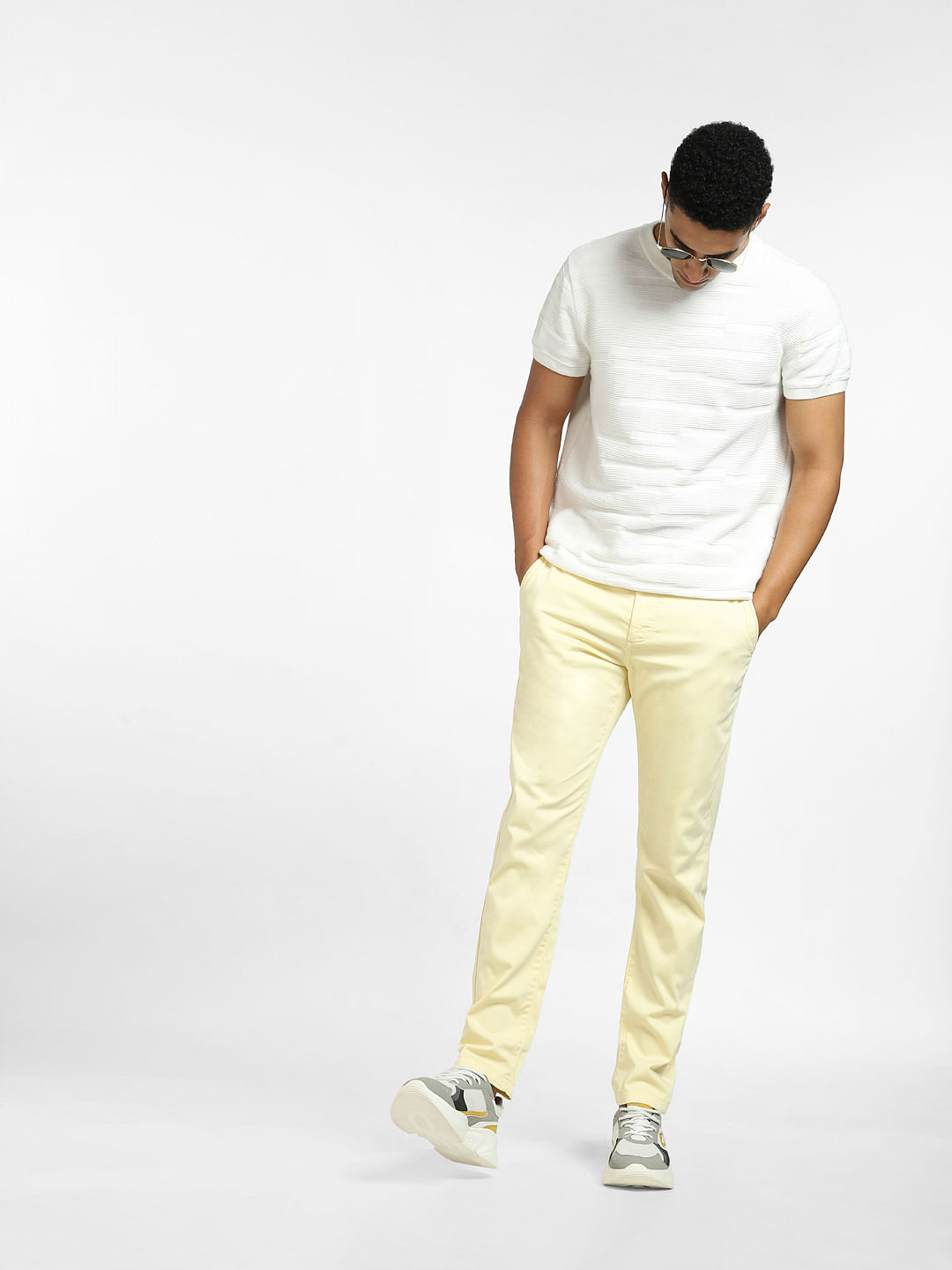 COMBRAIDED Slim Fit Men Cream Trousers  Buy COMBRAIDED Slim Fit Men Cream  Trousers Online at Best Prices in India  Flipkartcom