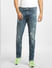 Blue Low Rise Paint Detail Slim Jeans_397187+2