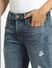 Blue Low Rise Paint Detail Slim Jeans_397187+5