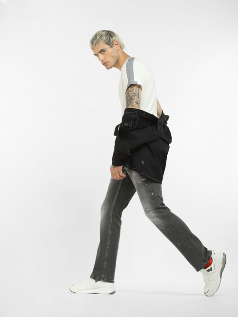 Black Mid Rise Faded Regular Fit Jeans