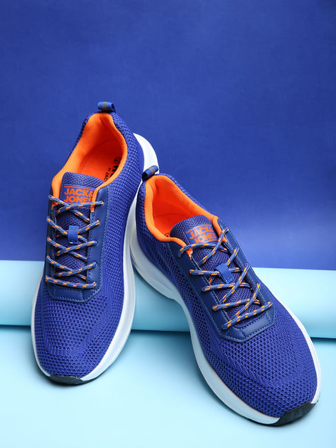 Buy Blue Logo Print Knit Sneakers for Men
