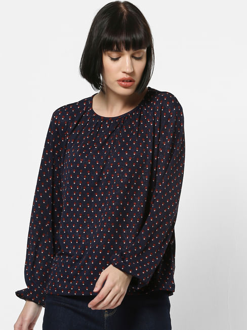 Navy Blue All Over Print Top