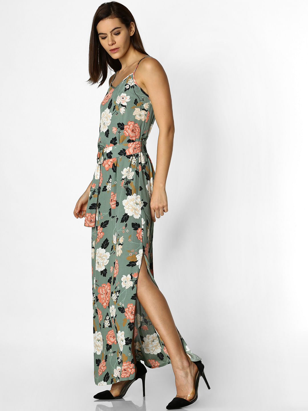 green floral print maxi dress