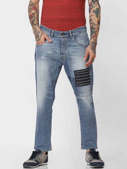 Blue Patch Detail Frank Anti Fit Jeans