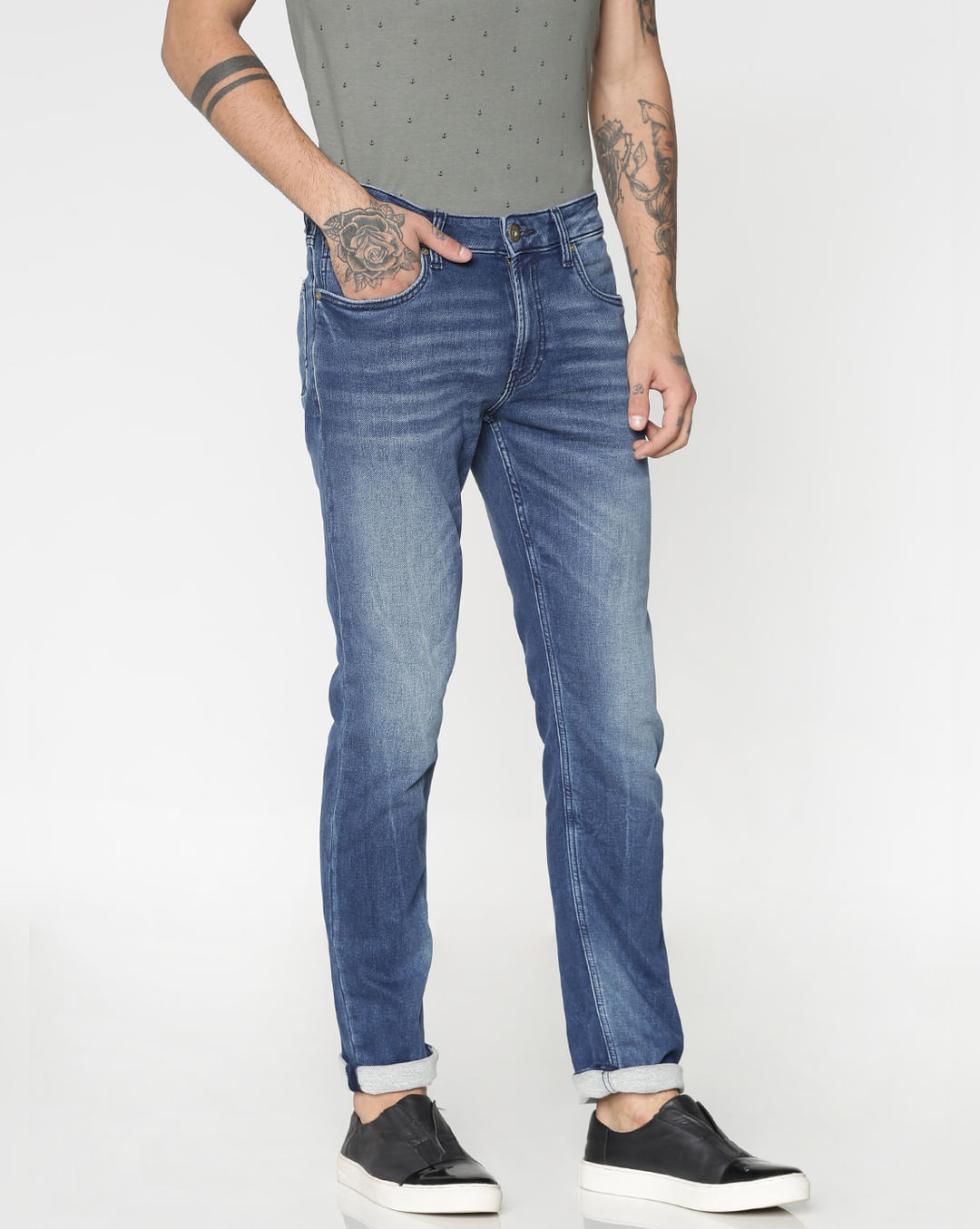 Slim Fit Jeans - Buy Men Blue Washed Ben Slim Fit Jeans Online