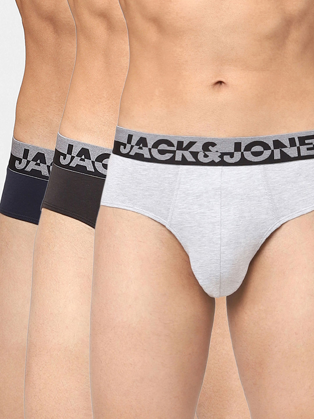 Buy Grey Blue Black Briefs Pack of 3 for Men