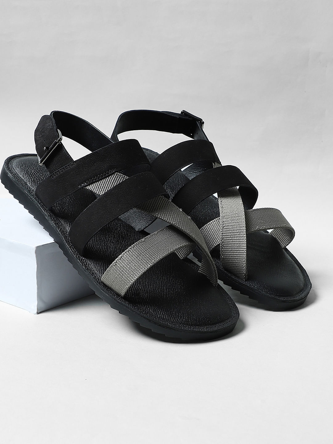 Black Gabine Buckled Leather Slides - CHARLES & KEITH US