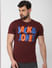 Burgundy Logo Print Crew Neck T-Shirt Online in India - Flat 20% Off_55635+1