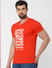 Red Text Print V Neck T-Shirt