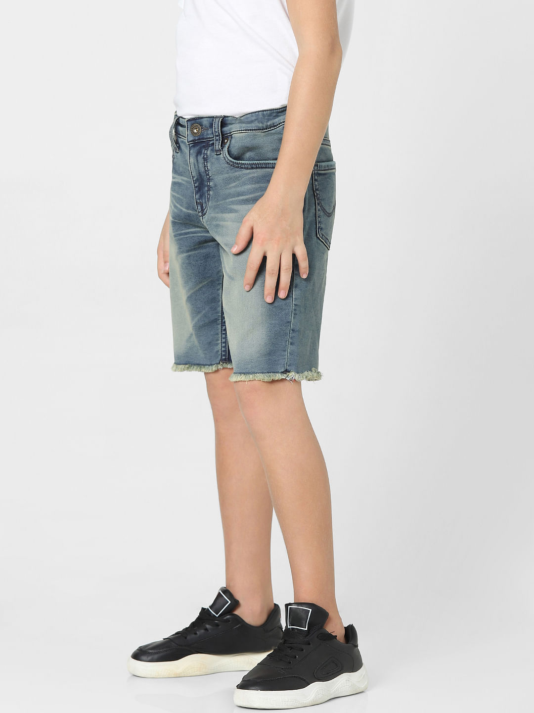 Mindae Shorts - Recycled Cotton Ripped Denim Shorts in Mid Blue Wash |  Showpo