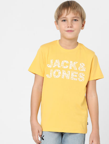 Boys Yellow Logo Print Crew Neck T-shirt