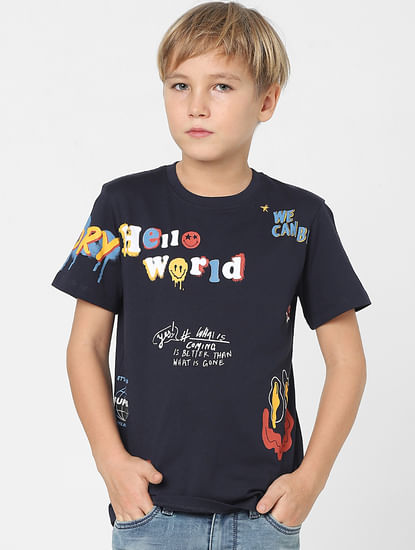 Boys Navy Blue Graphic Print T-shirt