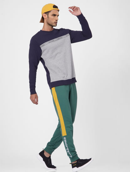 Green High Rise Colourblocked Sweatpants