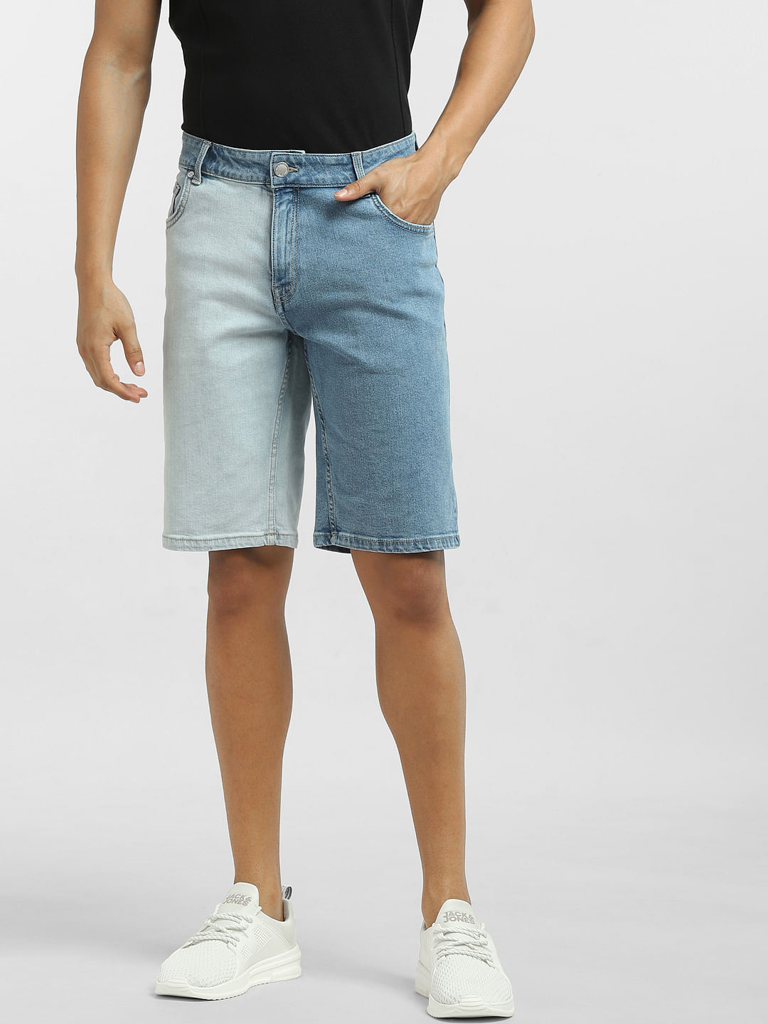 Mcikkny Vintage Men's Cargo Summer Denim Shorts Multi Pockets Blue Straight  Short Jeans For Male Plus