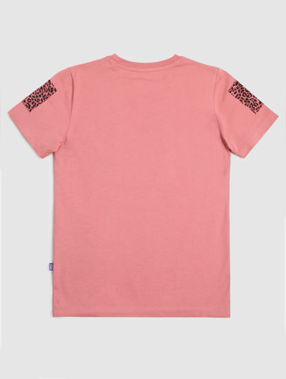 Boys Pink Printed Crew Neck T-shirt
