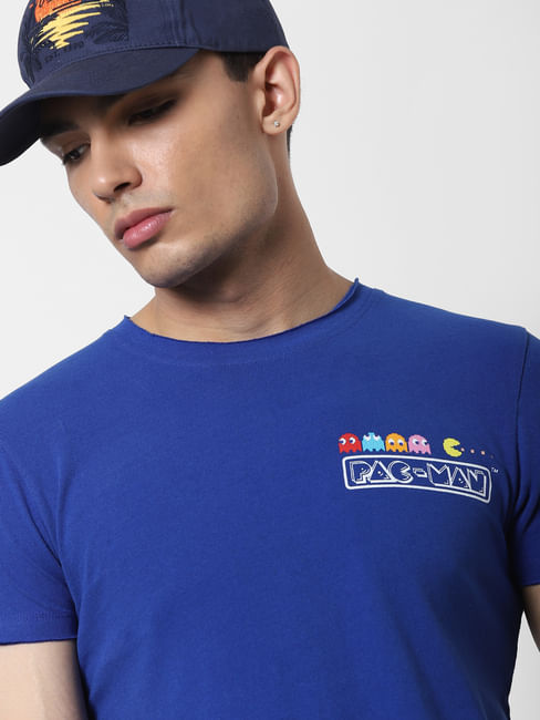 X PAC-MAN Blue Graphic Print Crew Neck T-shirt