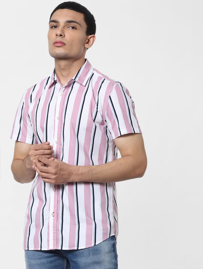 Pink Striped Short Sleeves Shirt