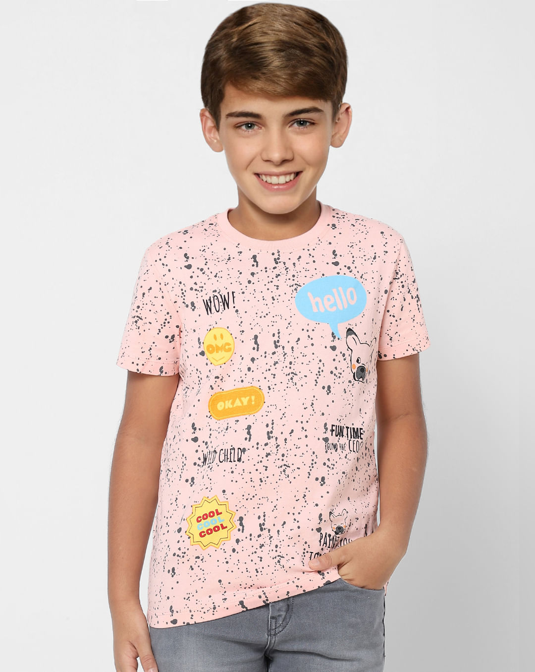 Buy Peach Printed Crew Neck T-shirt for Boys Online at Jack&Jones ...