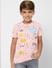 Boys Peach Printed Crew Neck T-shirt_398320+2