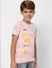 Boys Peach Printed Crew Neck T-shirt_398320+3