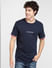 Navy Blue Logo Print Crew Neck T-shirt_399302+2