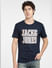 Navy Blue Logo Print Crew Neck T-shirt_399307+2
