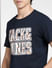 Navy Blue Logo Print Crew Neck T-shirt_399307+5