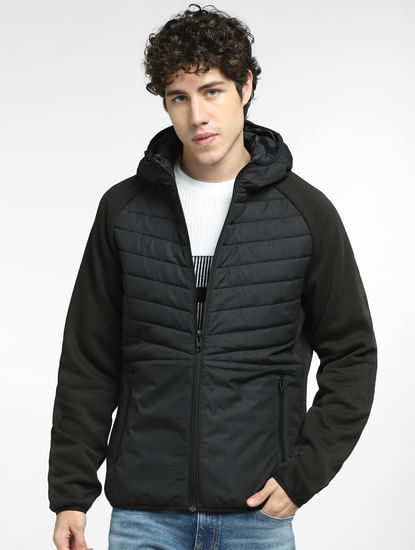 Black Colourblocked Hooded Jacket