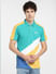 Teal Blue Colourblocked Polo T-shirt_399342+2