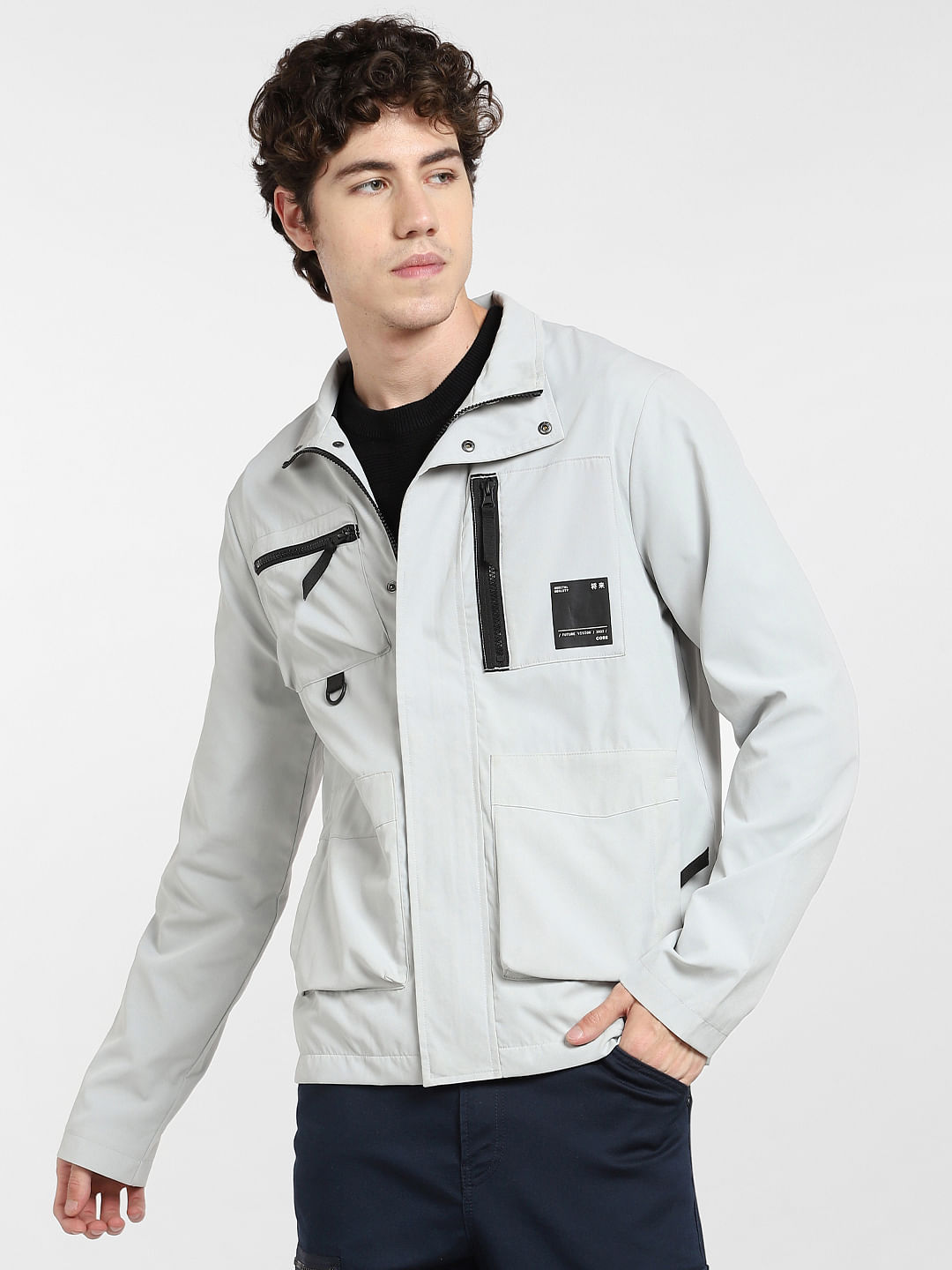 Buy Light Grey High Neck Jacket for Men