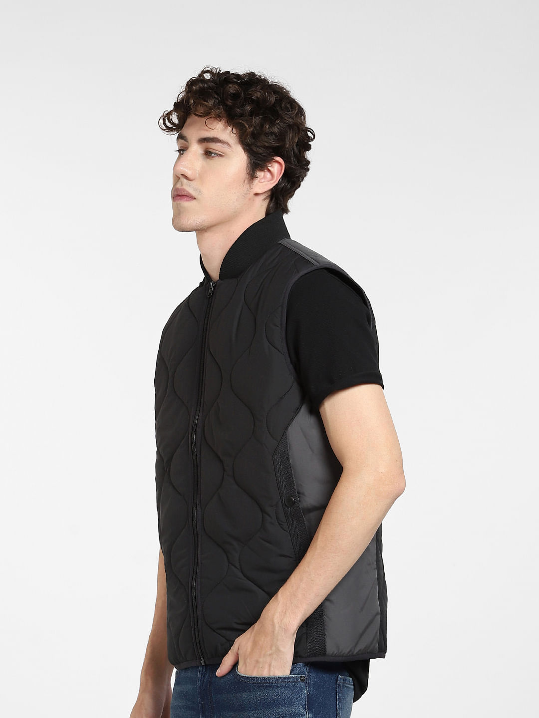 Mens black sale quilted vest